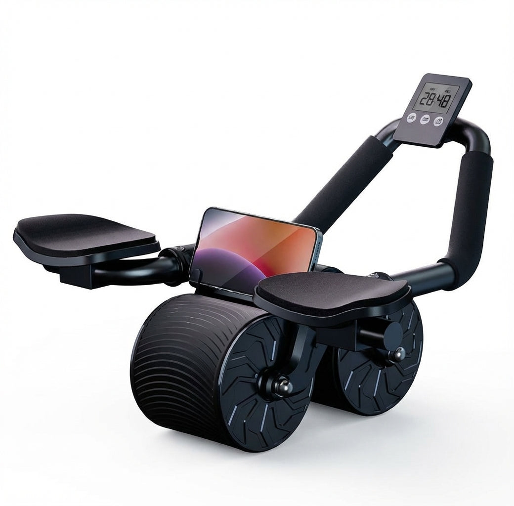 Rodillo abdominal con apoyabrazos, cronometro y alfombrilla para rodillos